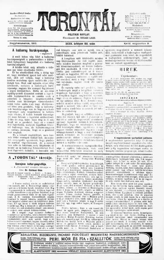 Torontál, 39. évf. 1910. augusztus 9. 180. sz.