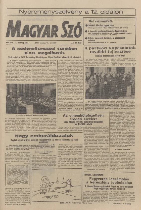 Magyar Szó, 42. évf. 1985. március 16. 73. sz. 1–28. oldal