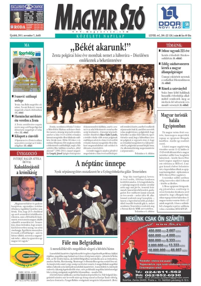 Magyar Szó, 68. évf. 2011. november 7. 260. sz. 1–16. oldal