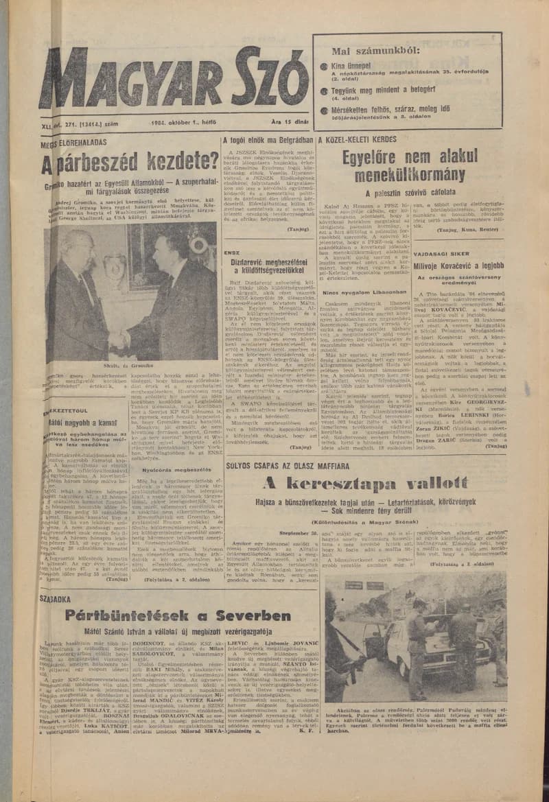 Magyar Szó, 41. évf. 1984. október 1. 271. sz. 1–8. oldal