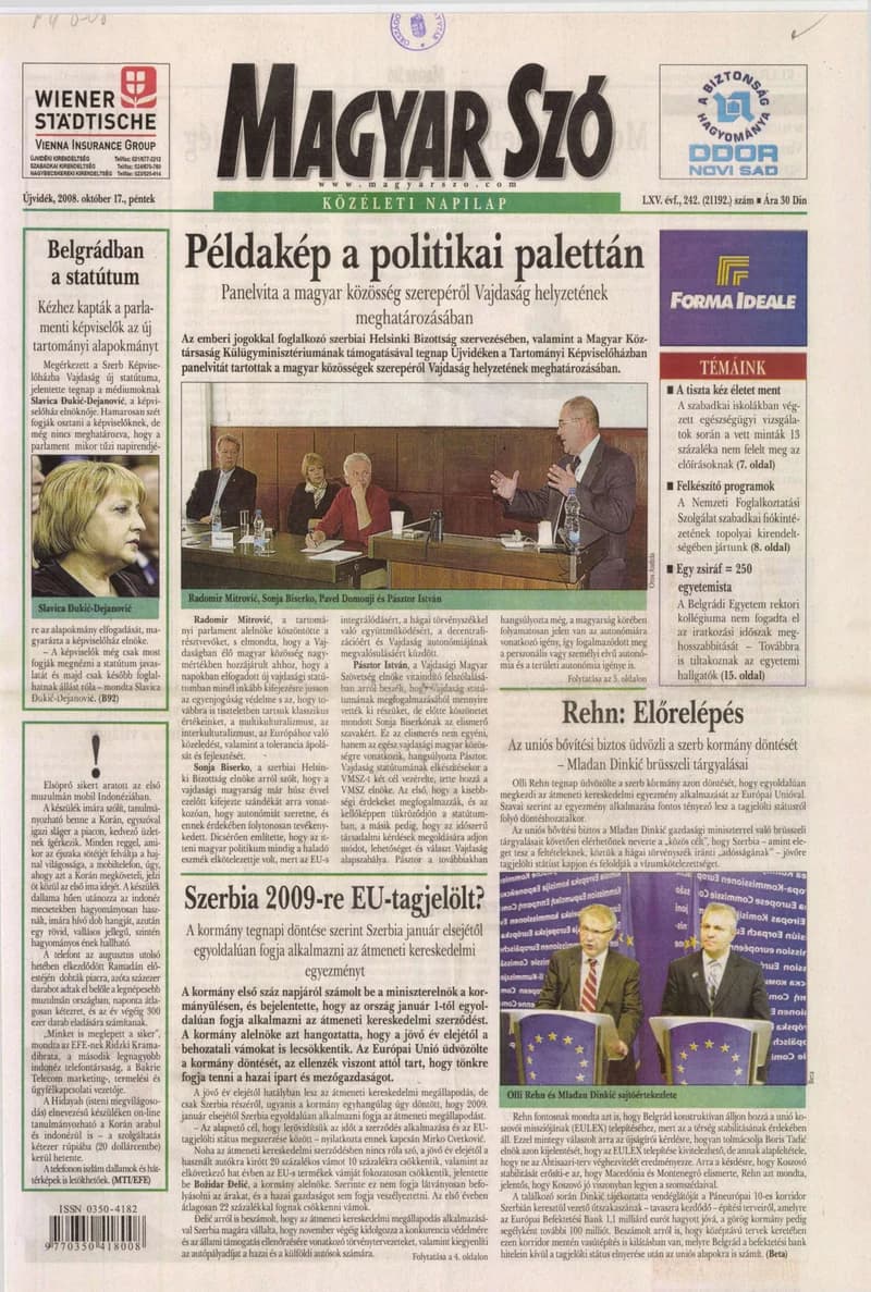 Magyar Szó, 65. évf. 2008. október 17. 242. sz. 1–20. oldal