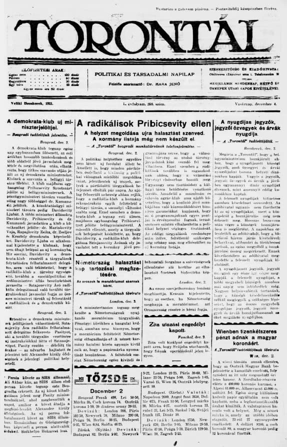 Torontál, 50. évf. 1921. december 4. 268. sz.