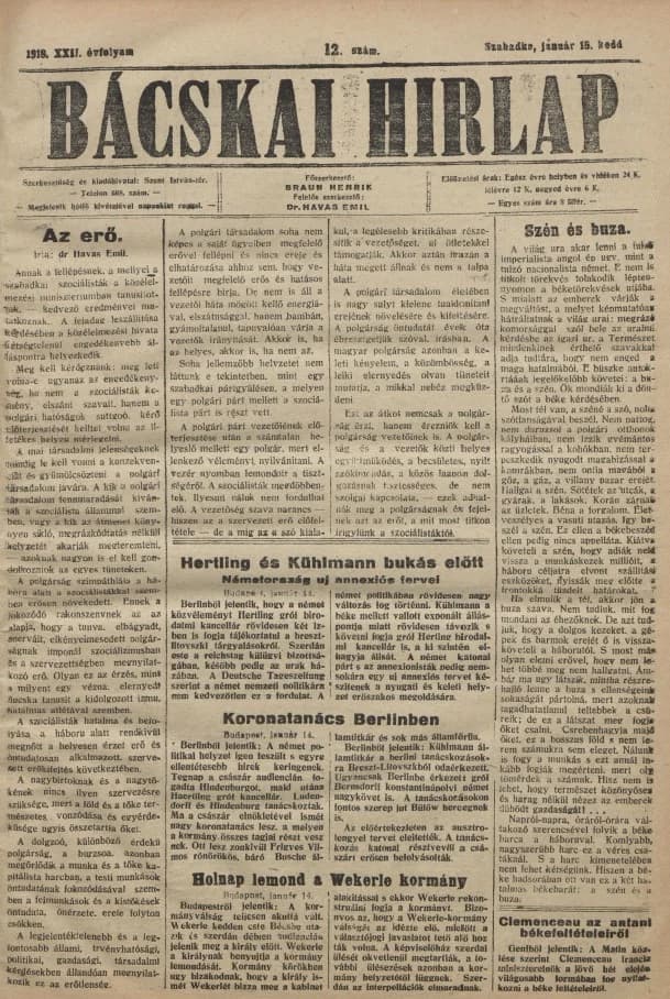 Bácskai Hirlap, 22. évf. 1918. január 15. 12. sz.