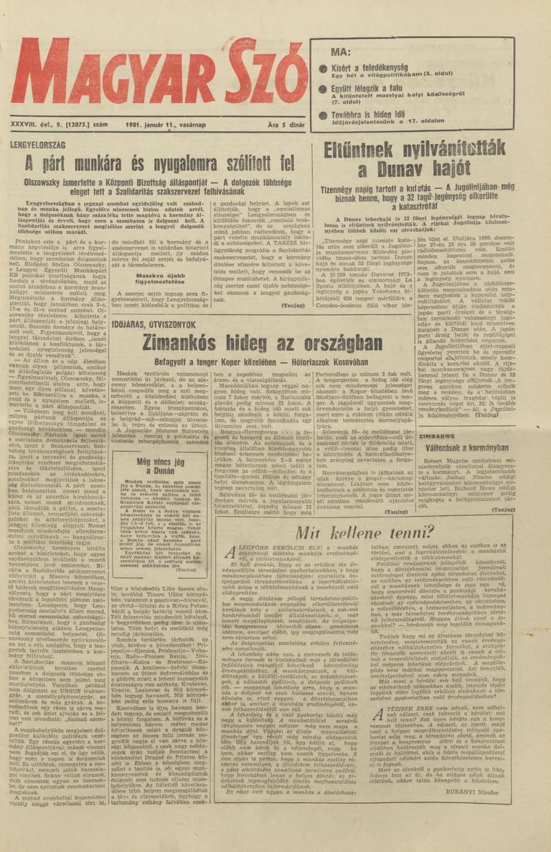 Magyar Szó, 38. évf. 1981. január 11. 9. sz. 1–28. oldal