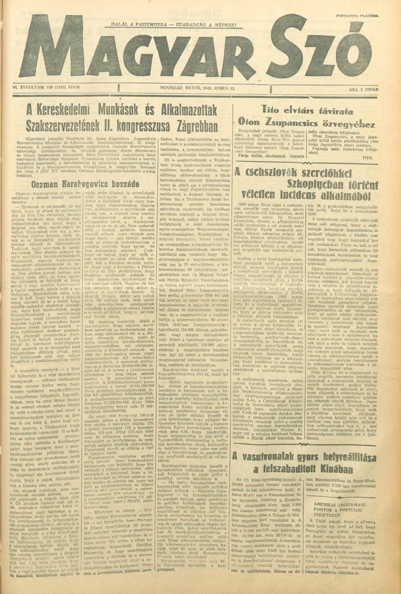Magyar Szó, 6. évf. 1949. június 13. 139. sz. 1–4. oldal