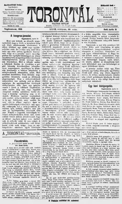 Torontál, 27. évf. 1898. április 19. 88. sz.