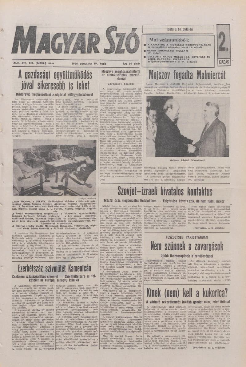 Magyar Szó, 43. évf. 1986. augusztus 19. 227. sz. 1–20. oldal