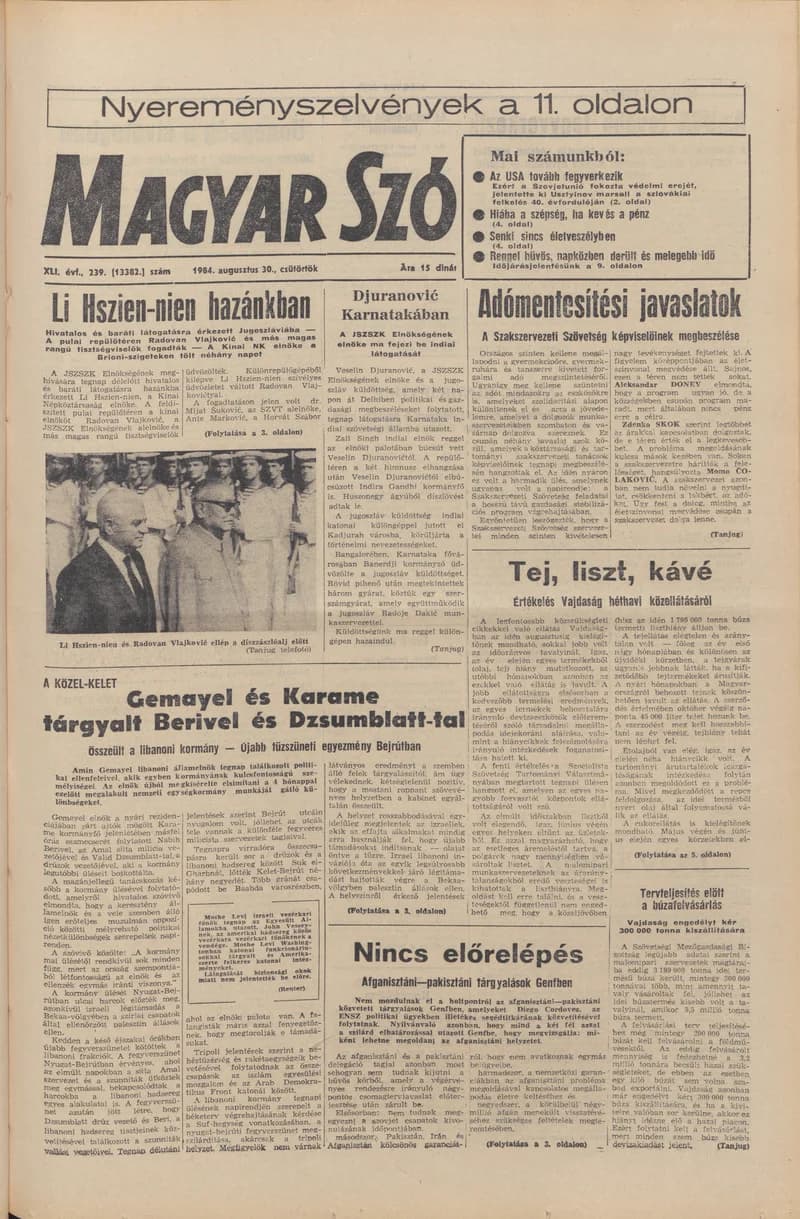 Magyar Szó, 41. évf. 1984. augusztus 30. 239. sz. 1–16. oldal