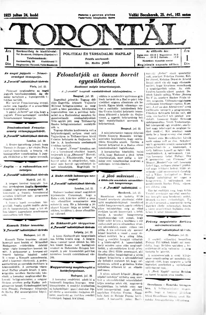 Torontál, 52. évf. 1923. július 24. 163. sz.