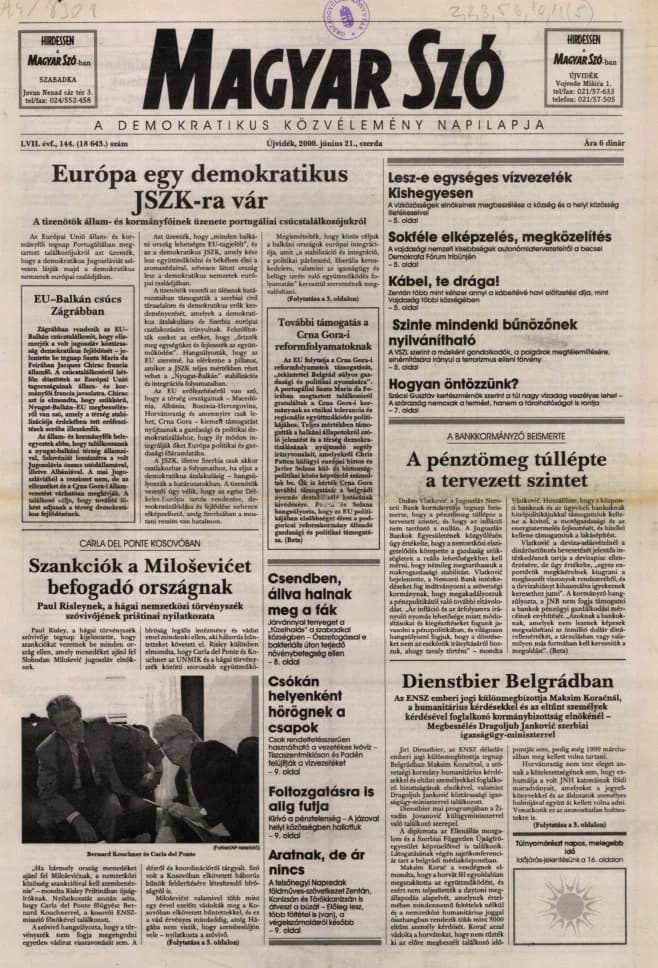 Magyar Szó, 57. évf. 2000. június 21. 144. sz. 1–16. oldal