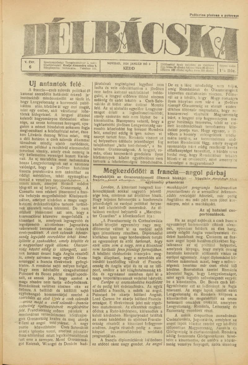 Délbácska, 5. évf. 1924. január 8. 6. sz.