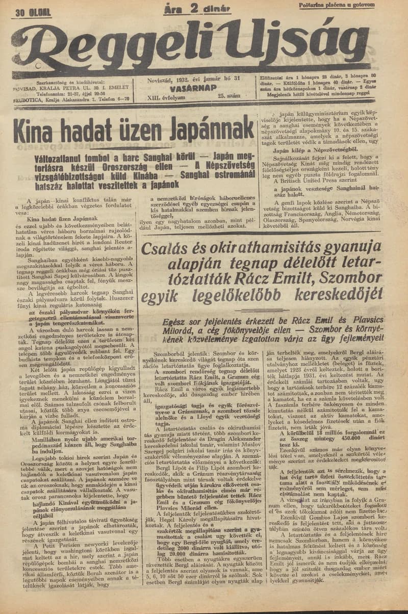 Reggeli Újság, 13. évf. 1932. január 31. 25. sz.
