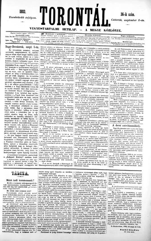 Torontál, 12. évf. 1883. szeptember 6. 36. sz.