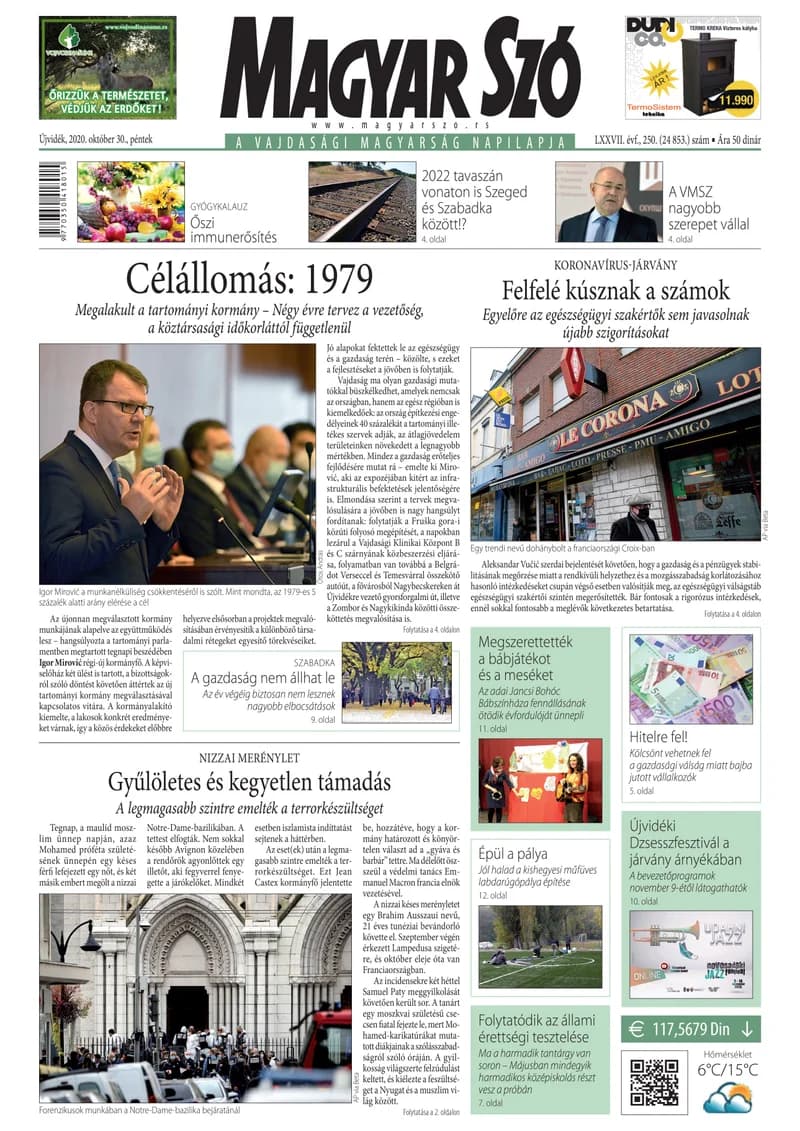 Magyar Szó, 77. évf. 2020. október 30. 250. sz. 1–16. oldal