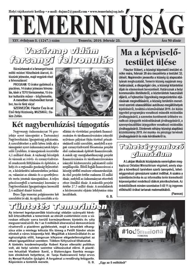 Temerini Újság, 25. évf. 2019. február 28. 8. sz.
