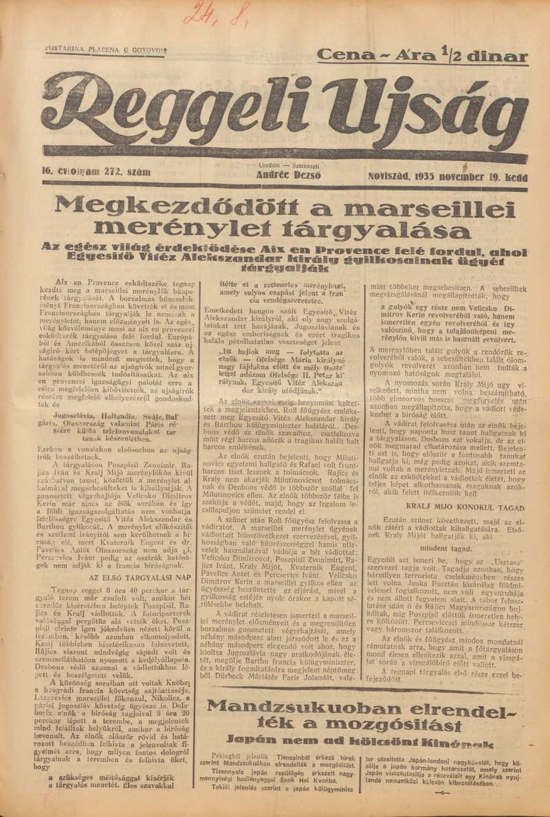 Reggeli Újság, 16. évf. 1935. november 19. 272. sz.