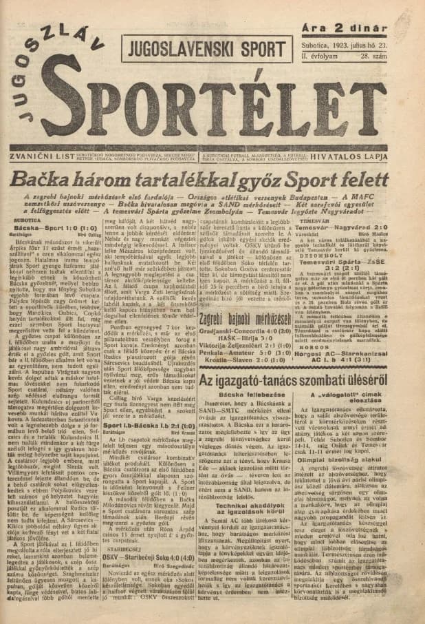 Jugoszláv sportélet, 2. évf. 1923. július 23. 28. sz.