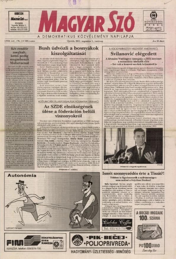 Magyar Szó, 58. évf. 2001. augusztus 5. 176. sz. 1–28. oldal