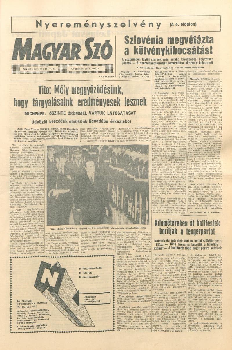 Magyar Szó, 28. évf. 1971. november 4. 304. sz. 1–16. oldal