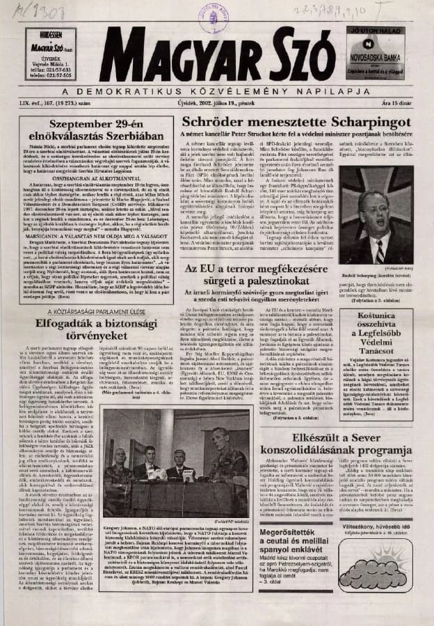Magyar Szó, 59. évf. 2002. július 19. 167. sz. 1–16. oldal