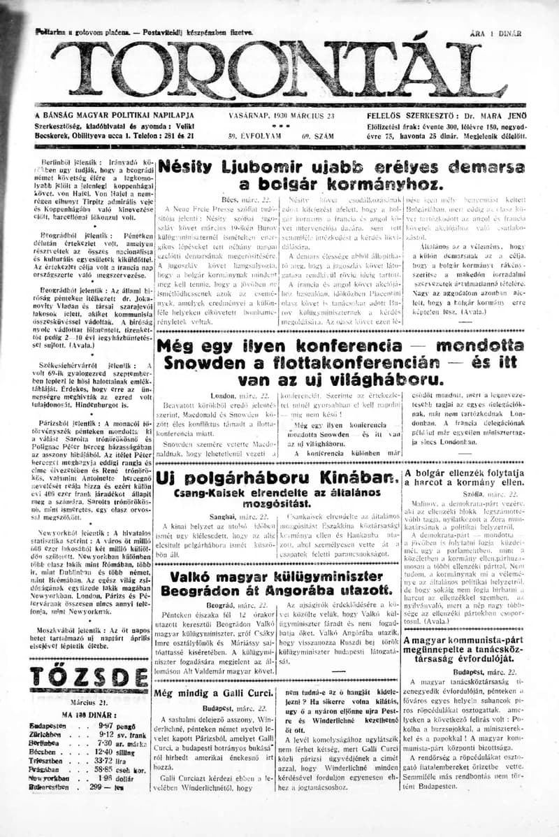 Torontál, 59. évf. 1930. március 23. 69. sz.