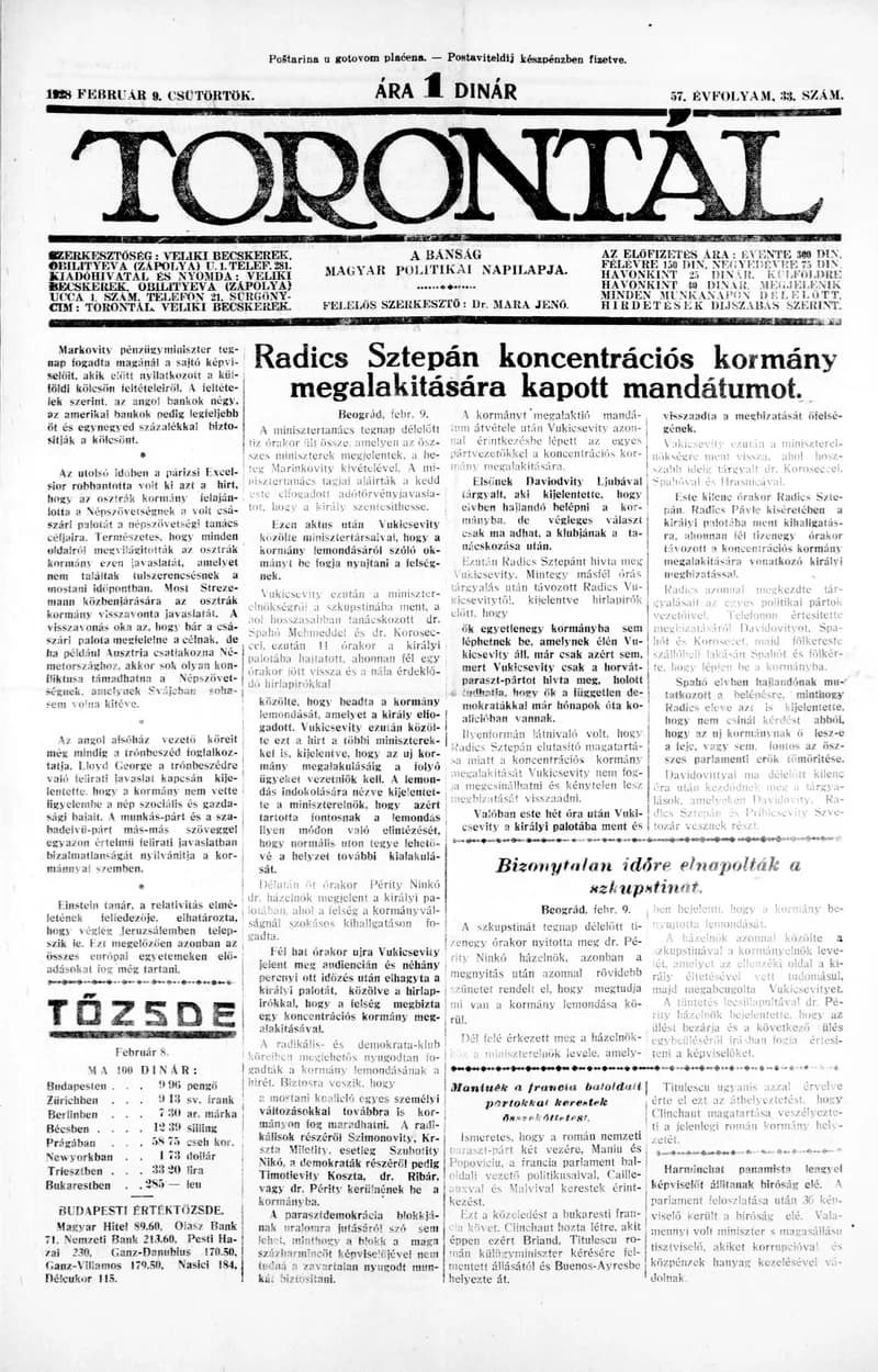 Torontál, 57. évf. 1928. február 9. 33. sz.
