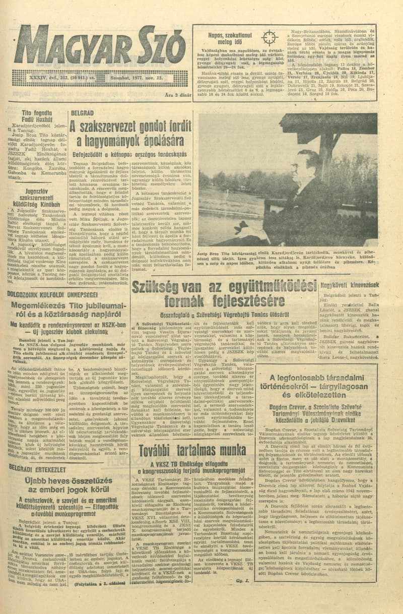 Magyar Szó, 34. évf. 1977. november 12. 312. sz.
