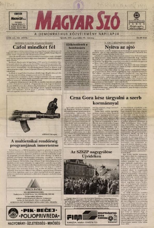 Magyar Szó, 58. évf. 2001. szeptember 30. 224. sz. 1–28. oldal