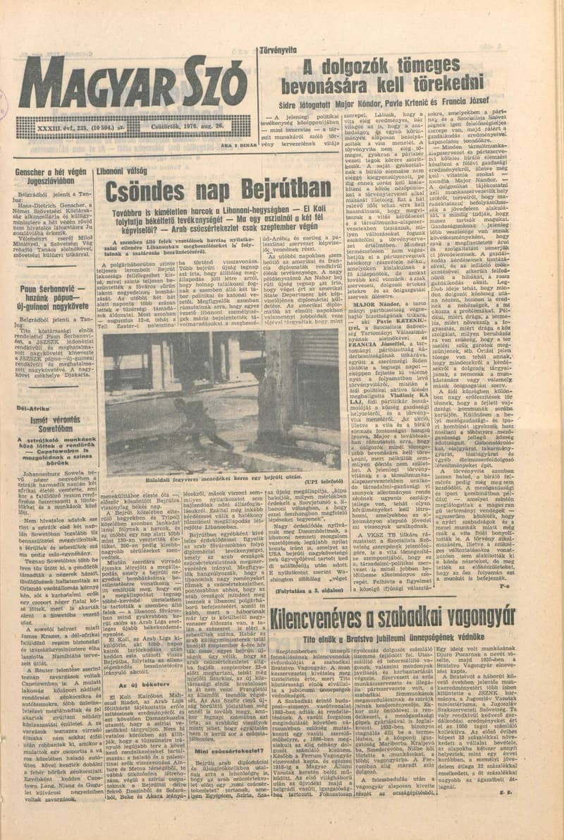 Magyar Szó, 33. évf. 1976. augusztus 26. 235. sz. 1–16. oldal