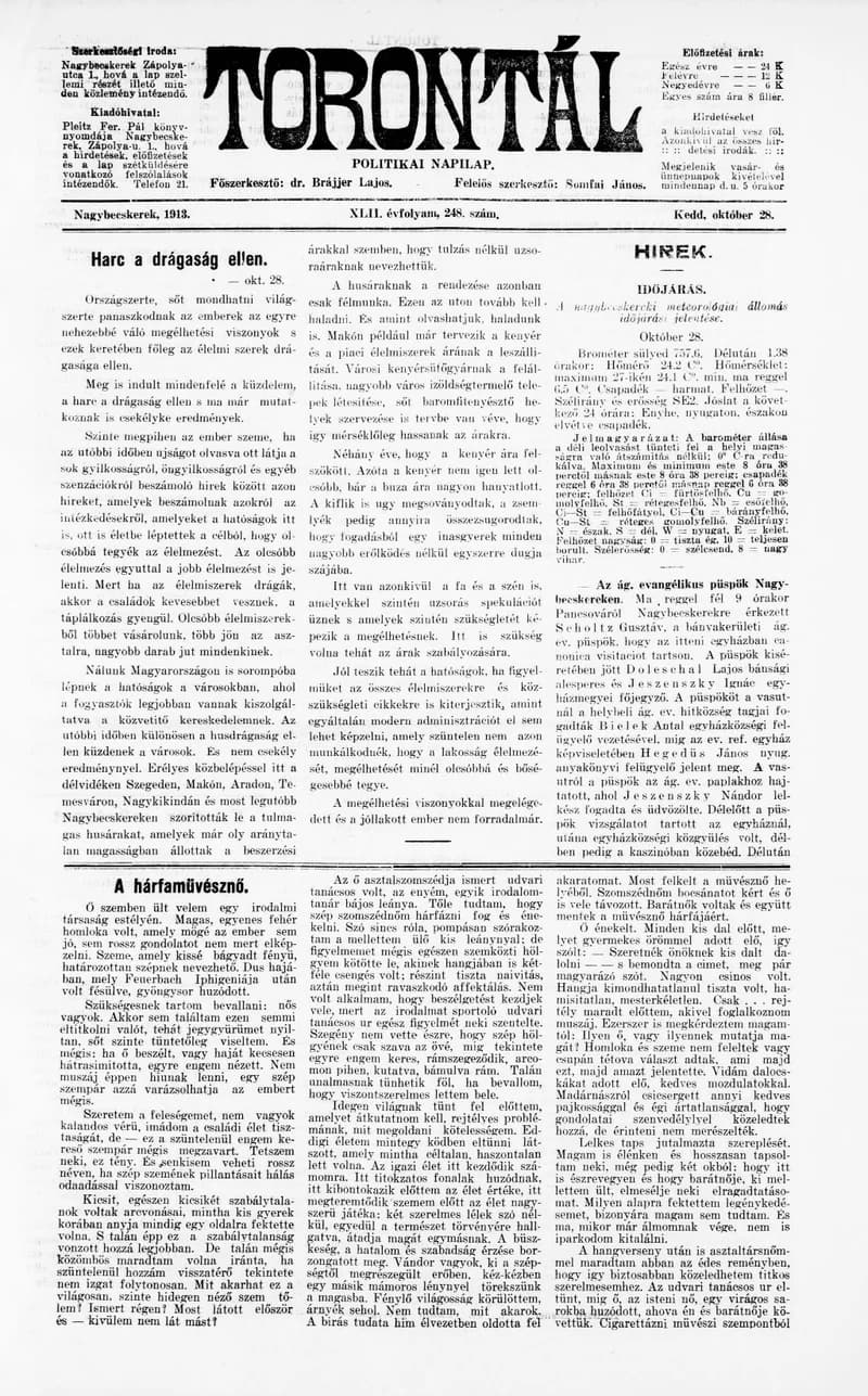 Torontál, 42. évf. 1913. október 28. 248. sz.