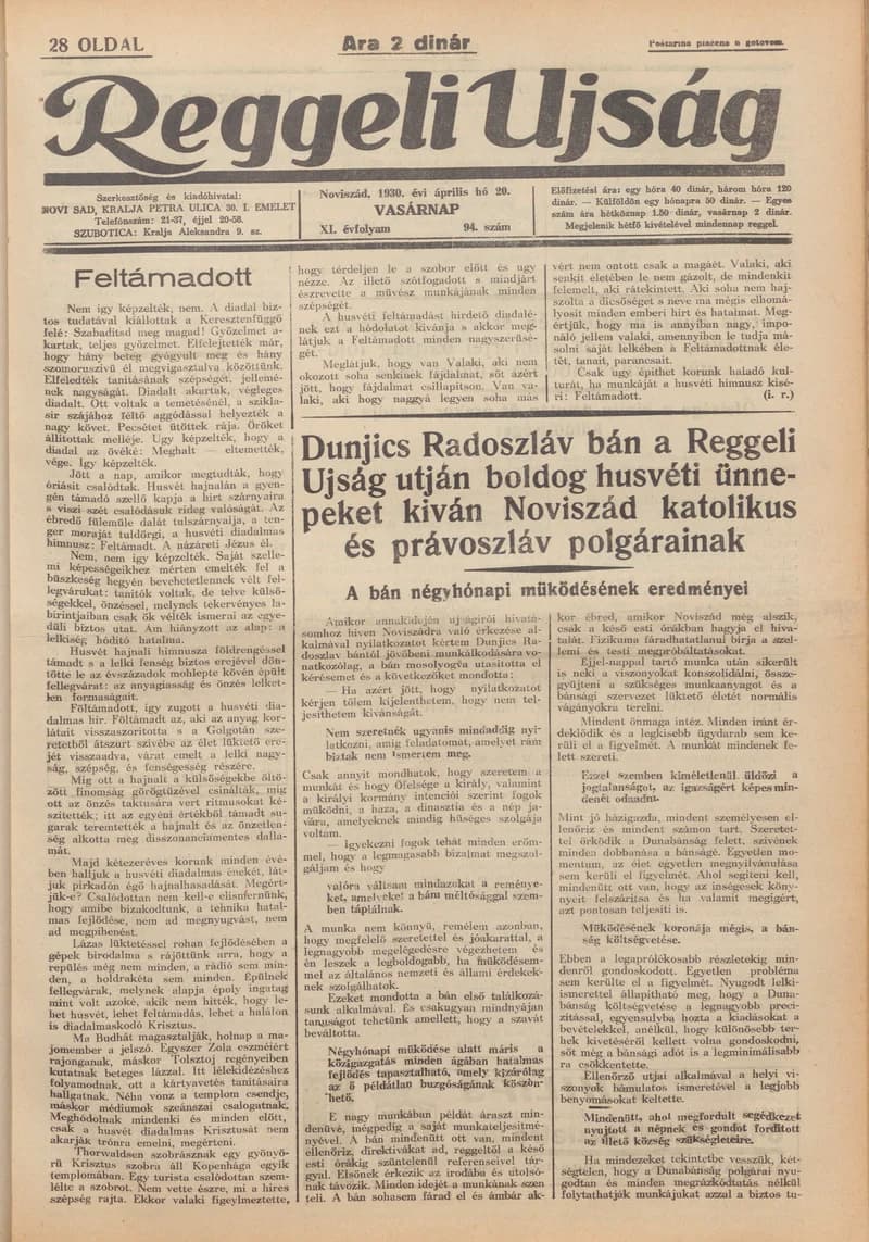 Reggeli Újság, 11. évf. 1930. április 20. 94. sz.