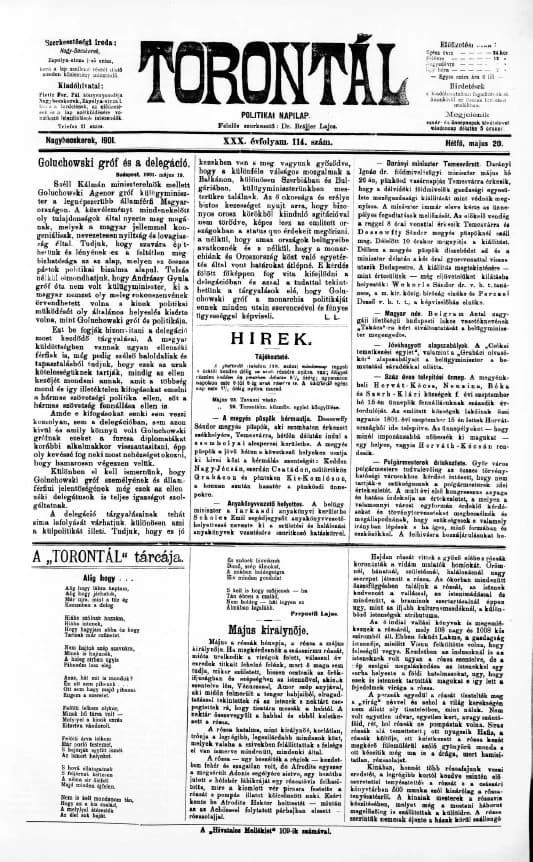 Torontál, 30. évf. 1901. május 20. 114. sz.
