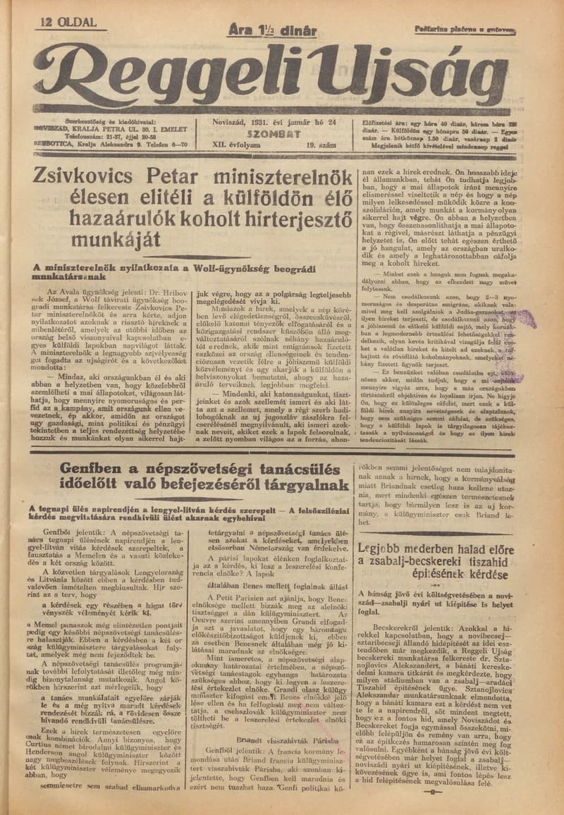 Reggeli Újság, 12. évf. 1931. január 24. 19. sz.