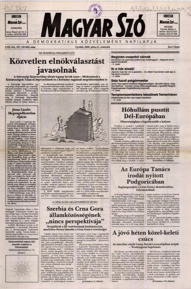 Magyar Szó, 57. évf. 2000. július 6. 157. sz. 1–16. oldal