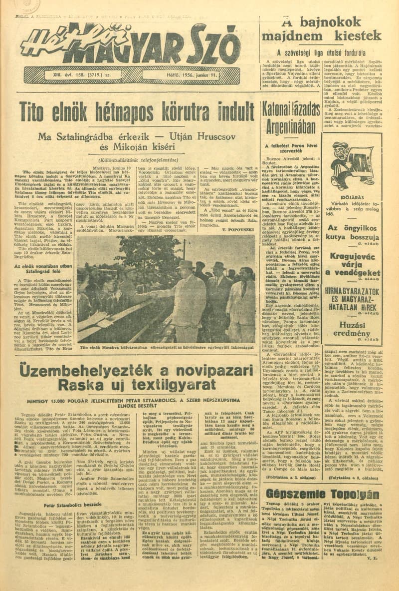 Magyar Szó, 13. évf. 1956. június 11. 158. sz. 1–10. oldal