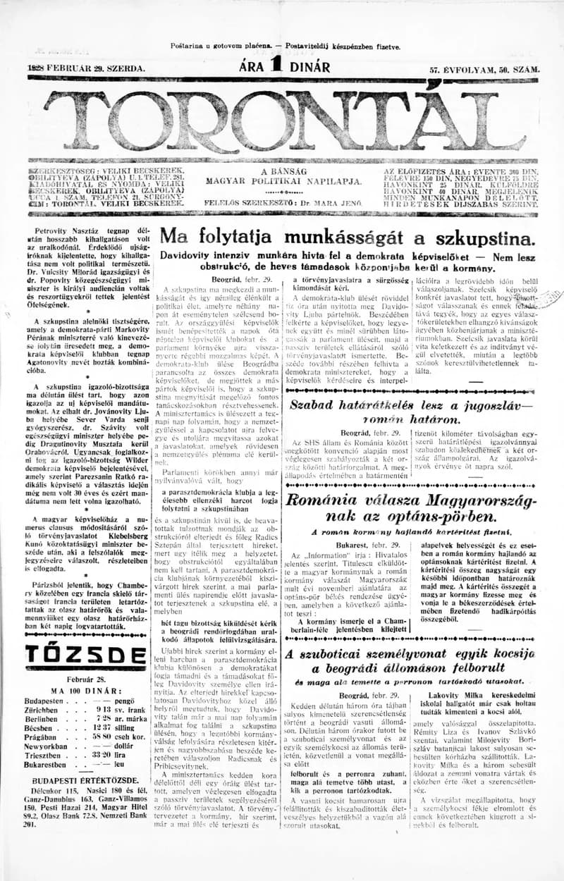 Torontál, 57. évf. 1928. február 29. 50. sz.