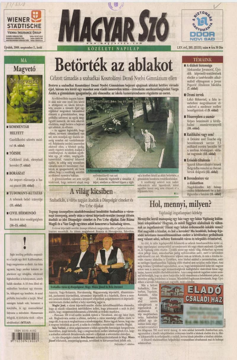 Magyar Szó, 65. évf. 2008. szeptember 2. 203. sz. 1–20. oldal