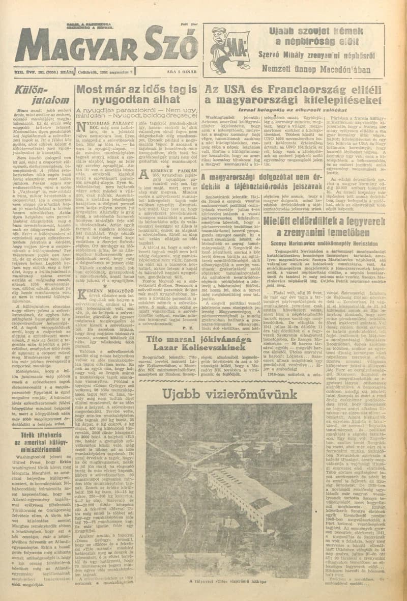 Magyar Szó, 8. évf. 1951. augusztus 2. 181. sz. 1–6. oldal