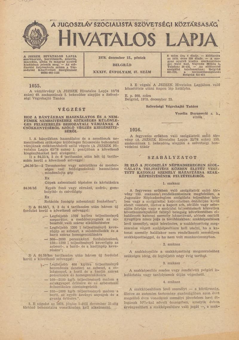 A Jugoszláv Szocialista Szövetségi Köztársaság Hivatalos Lapja, 34. évf. 1978. december 15. 67. sz. 2597–2612. oldal