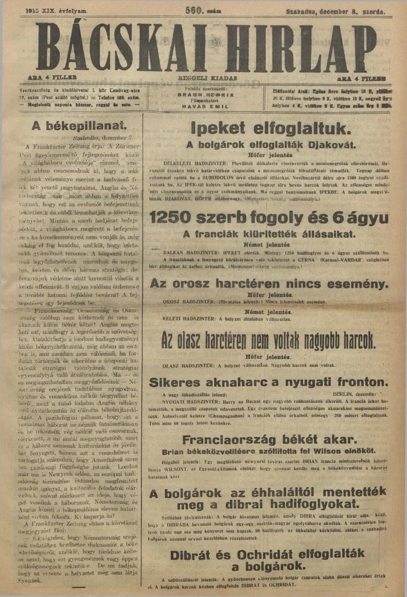 Bácskai Hirlap, 19. évf. 1915. december 8. 560. sz.