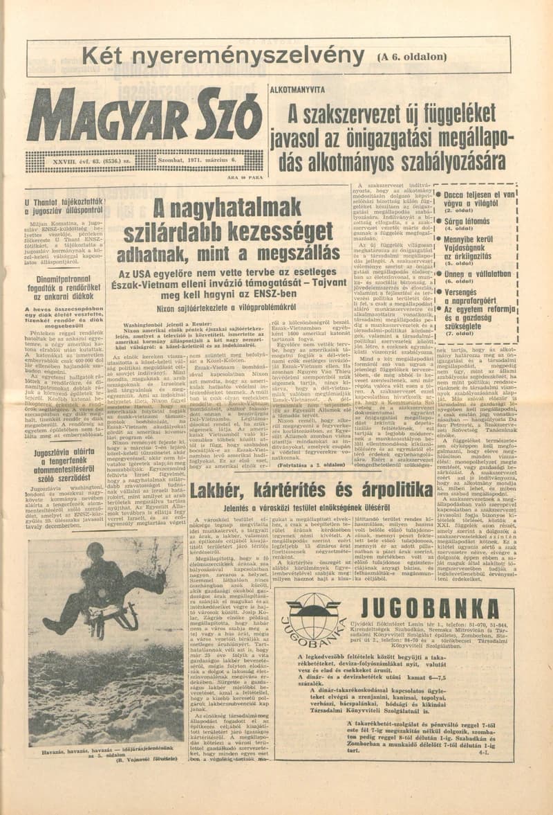 Magyar Szó, 28. évf. 1971. március 6. 63. sz. 1–20. oldal