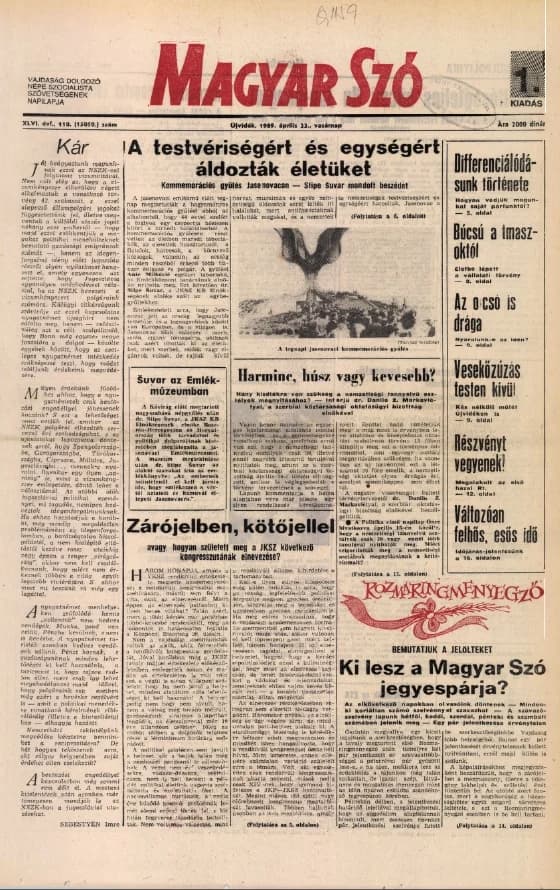 Magyar Szó, 46. évf. 1989. április 23. 110. sz. 1–32. oldal