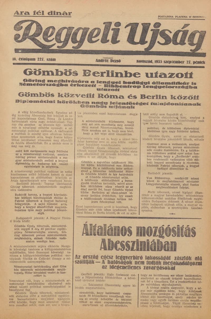 Reggeli Újság, 16. évf. 1935. szeptember 27. 227. sz.