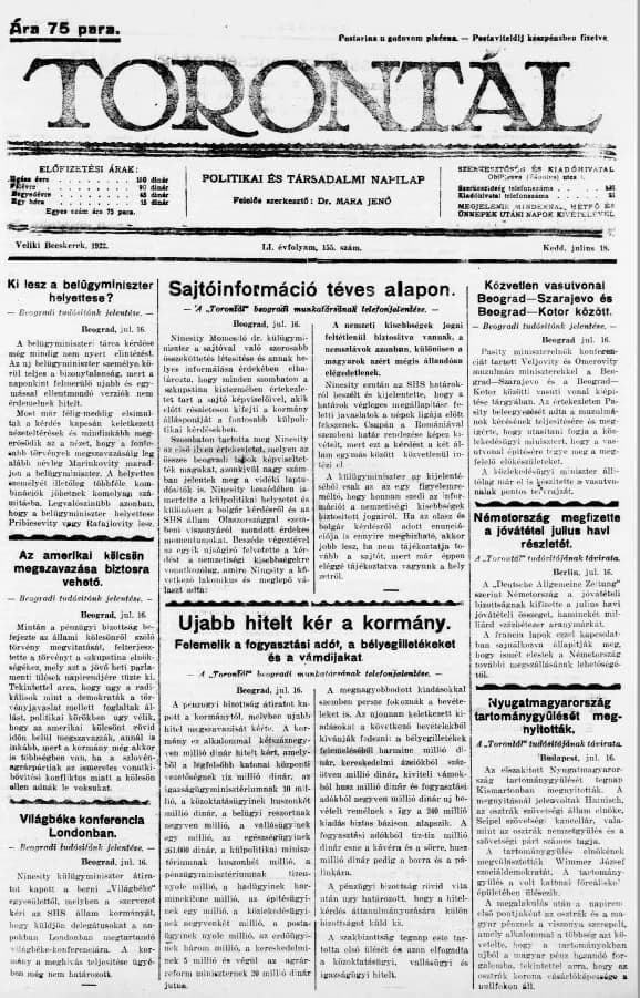 Torontál, 51. évf. 1922. július 18. 155. sz.