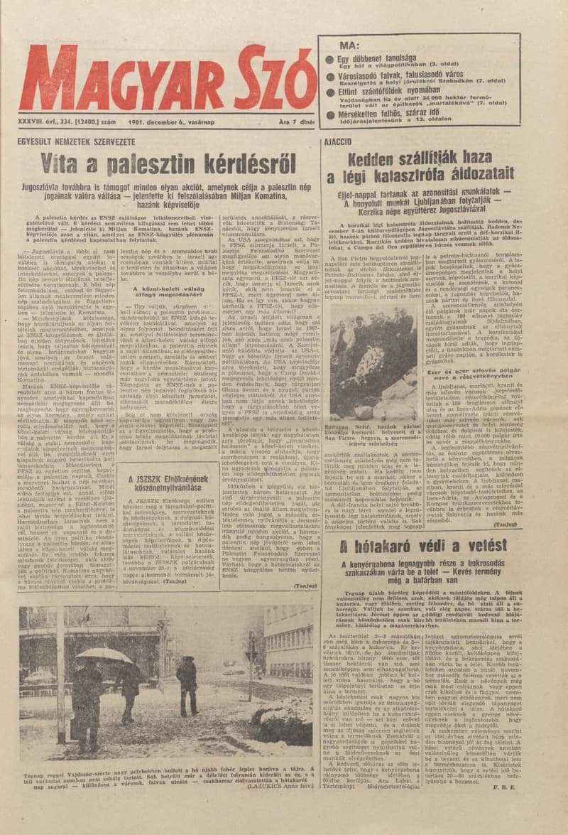 Magyar Szó, 38. évf. 1981. december 6. 334. sz.