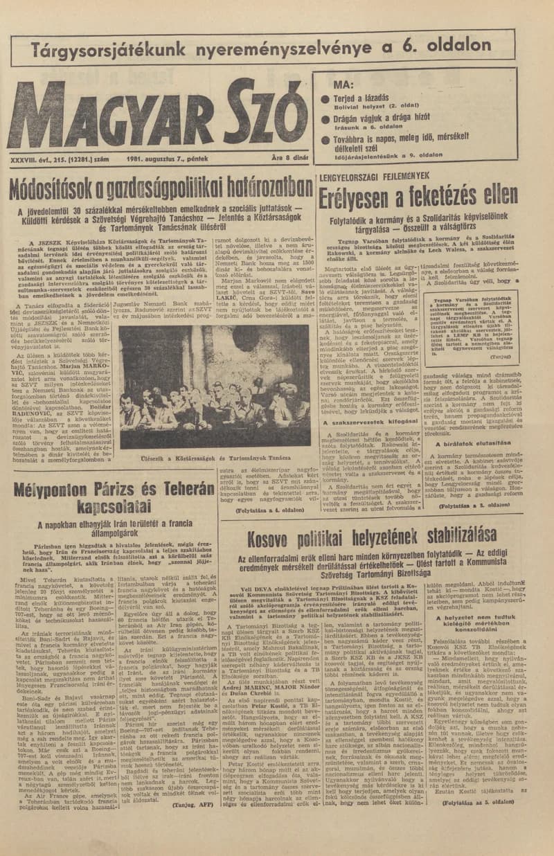 Magyar Szó, 38. évf. 1981. augusztus 7. 215. sz.