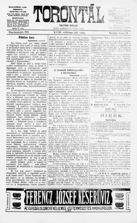 Torontál, 34. évf. 1905. június 24. 142. sz.