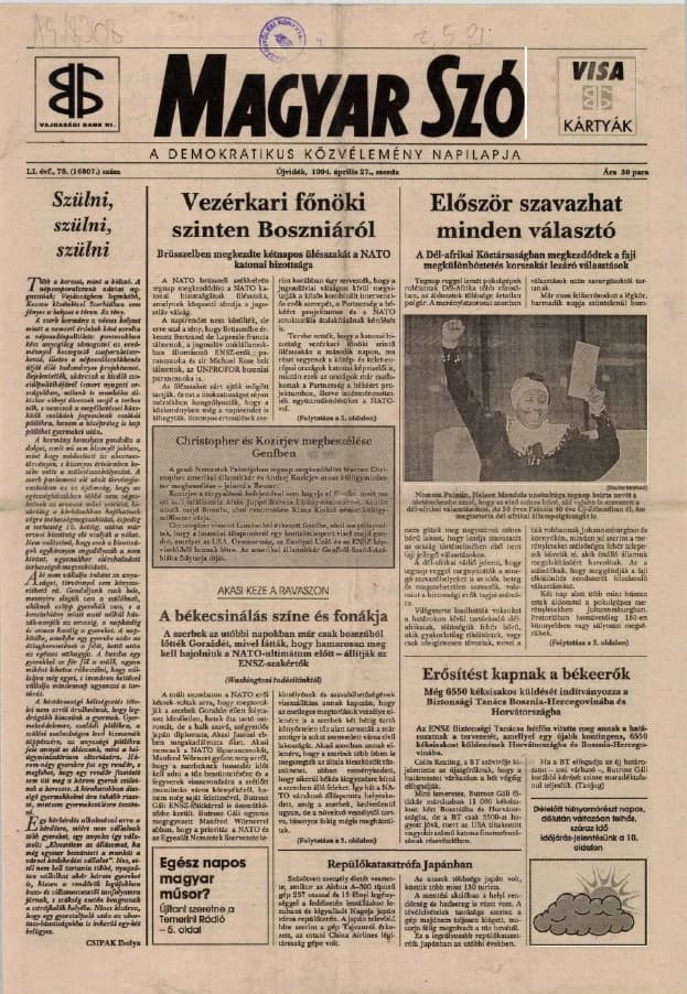 Magyar Szó, 51. évf. 1994. április 27. 78. sz. 1–16. oldal