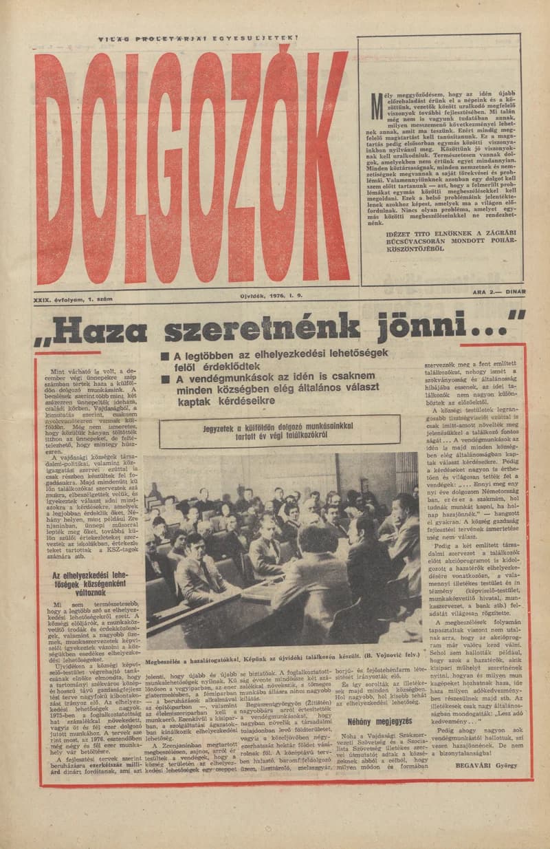 Dolgozók, 30. évf. 1976. január 9. 1. sz.