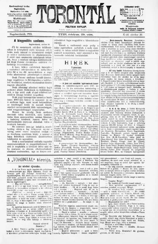 Torontál, 32. évf. 1903. október 20. 238. sz.